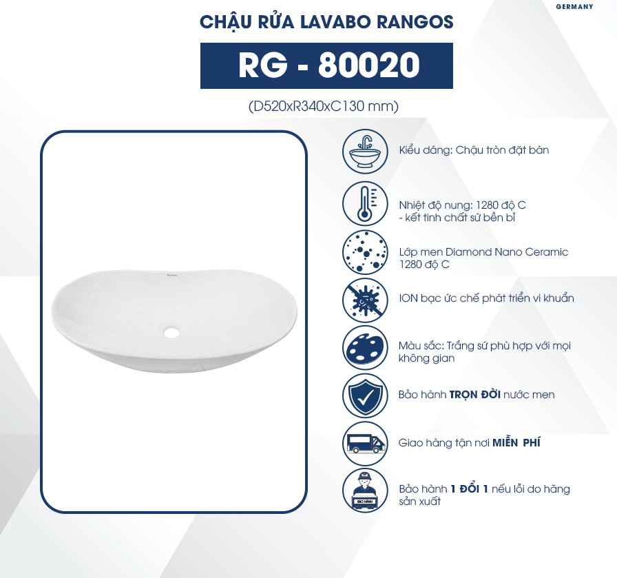 Chậu rửa lavabo đặt bàn RG-80020