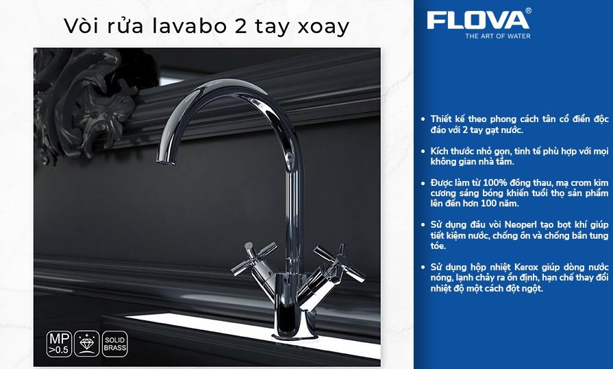 Vòi chậu rửa mặt 2 tay xoay FH 8217C-617