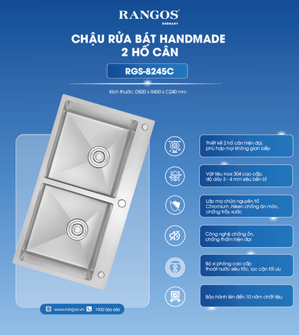 Chậu rửa bát HANDMADE 2 hố cân RGS-8245C
