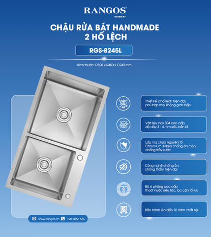 Chậu rửa bát HANDMADE 2 hố lệch RGS-8245L