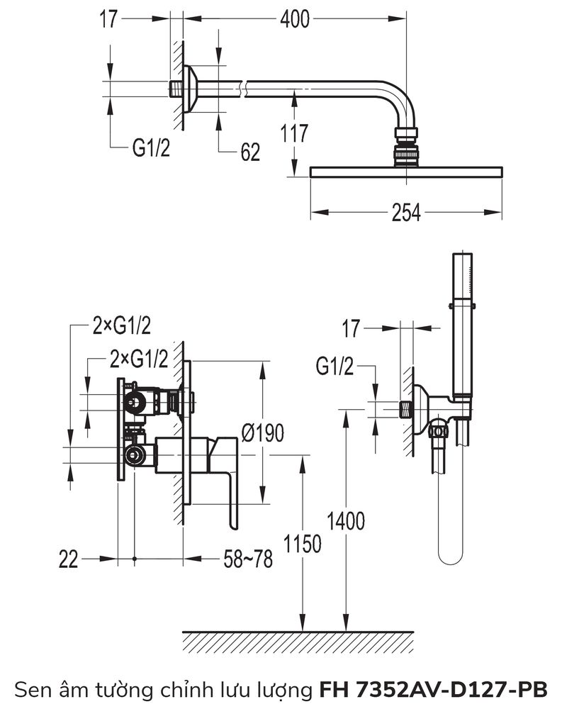 Sen âm tường chỉnh lưu lượng FH 7352AV-D127-PB
