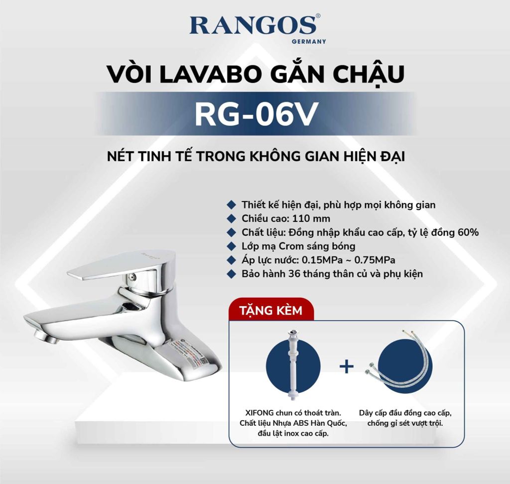 Bộ vòi lavabo gắn chậu Rangos RG-06V