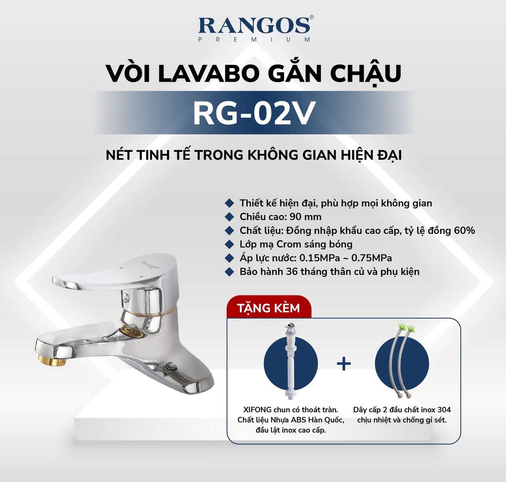 Bộ vòi lavabo gắn chậu Rangos RG-02V