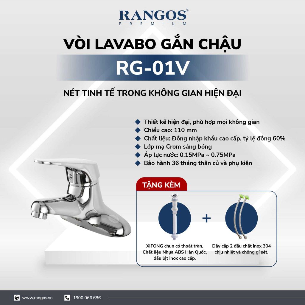 Bộ vòi lavabo gắn chậu Rangos RG-01V