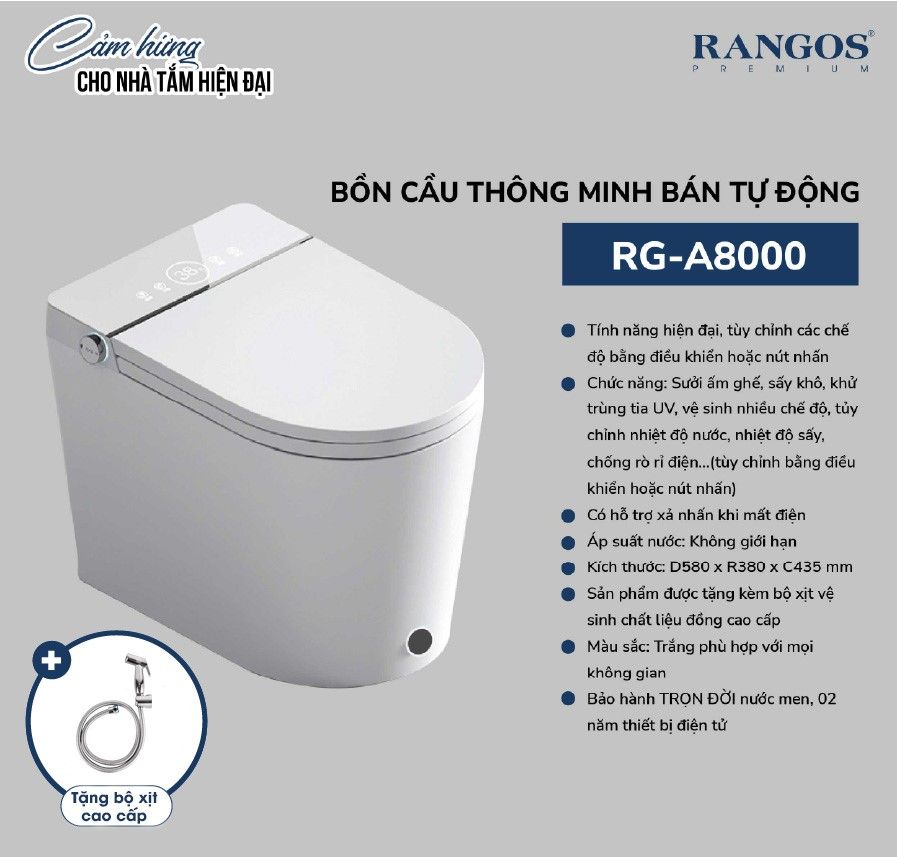 Bồn cầu thông minh bán tự động Rangos RG-A8000