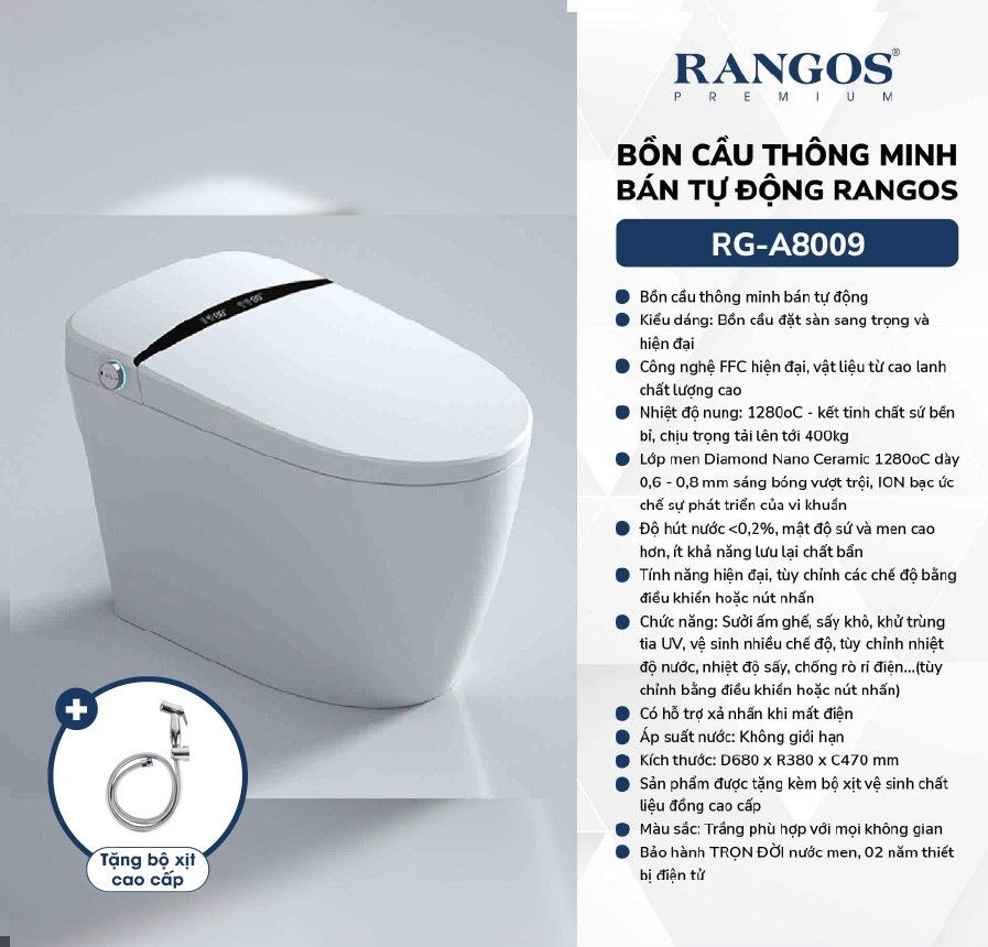 Bồn cầu thông minh bán tự động Rangos RG-A8009