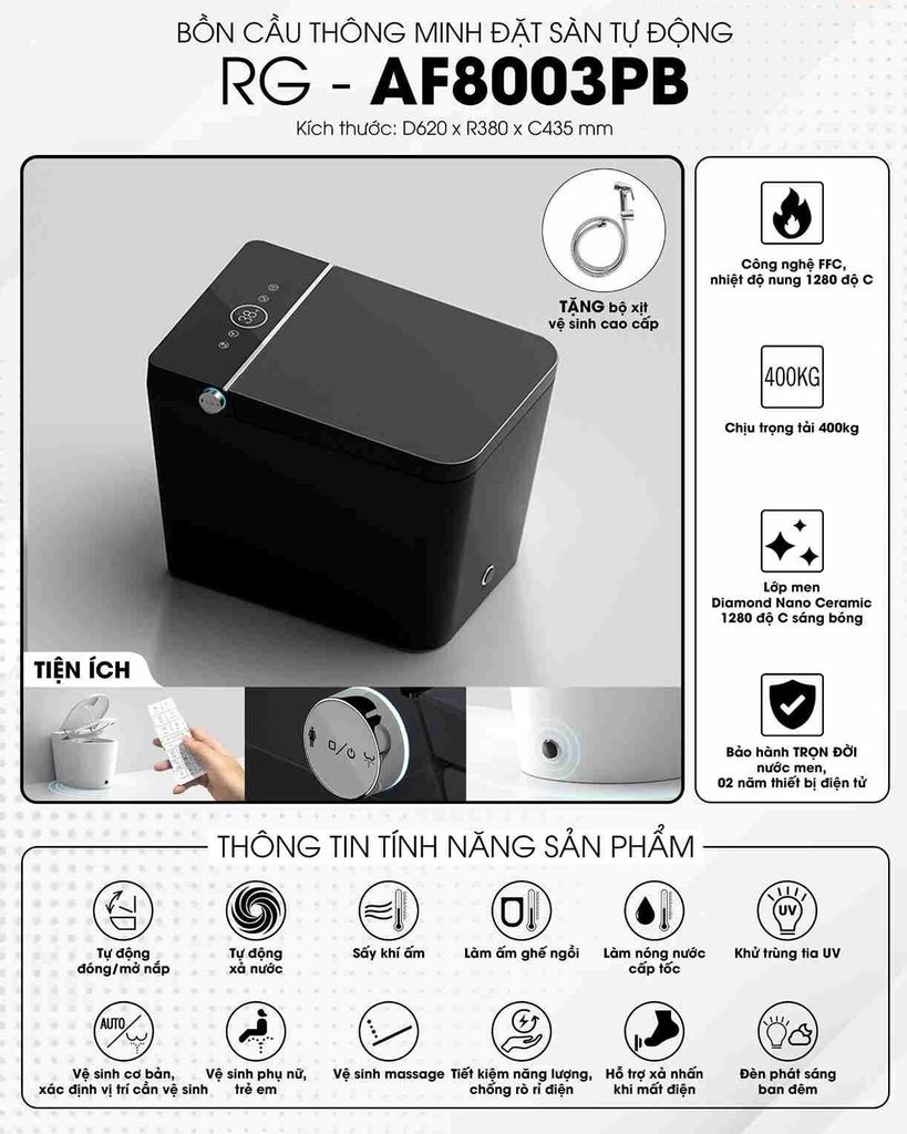 Bồn cầu thông minh tự động Rangos RG-AF8003PB