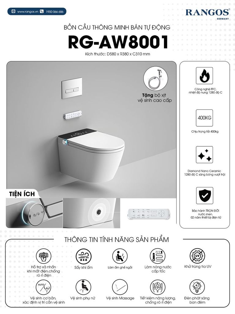 Bồn cầu thông minh bán tự động RG-AW8001