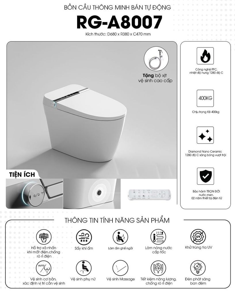 Bồn cầu thông minh bán tự động Rangos RG-A8007