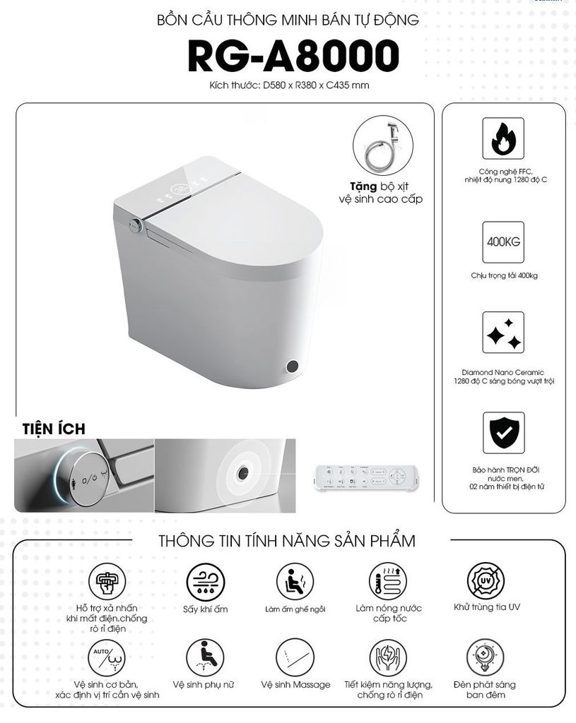 Bồn cầu thông minh bán tự động Rangos RG-A8000