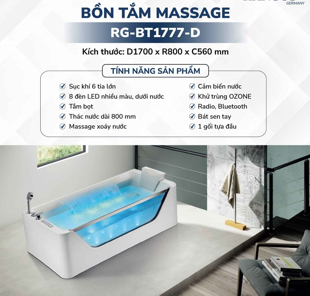 BỒN TẮM MASSAGE RG-BT1777-D