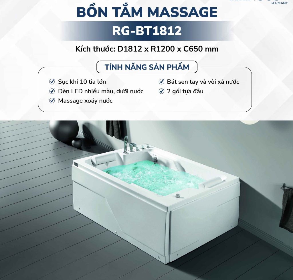BỒN TẮM MASSAGE CAO CẤP RG-BT1812
