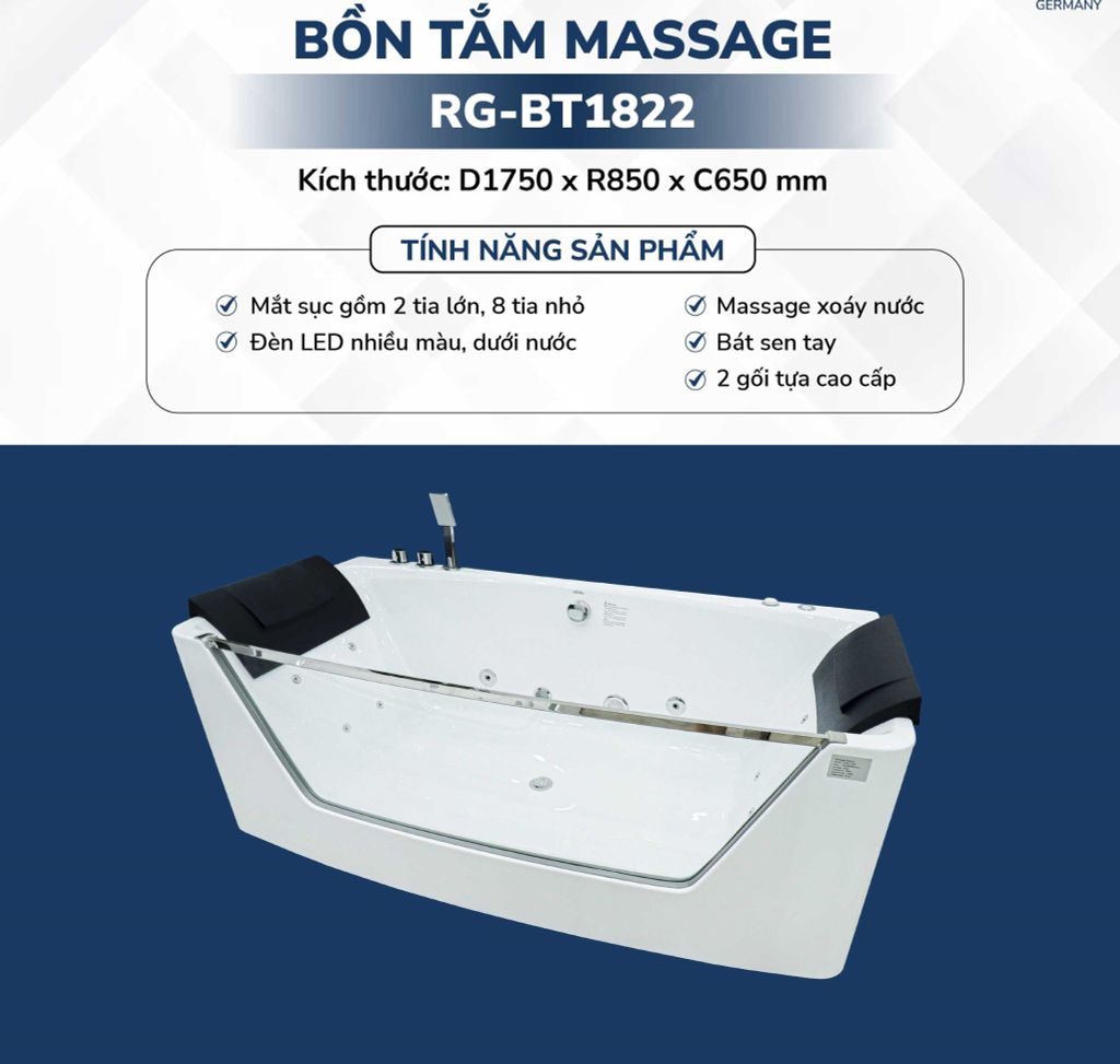BỒN TẮM MASSAGE CAO CẤP RG-BT1822