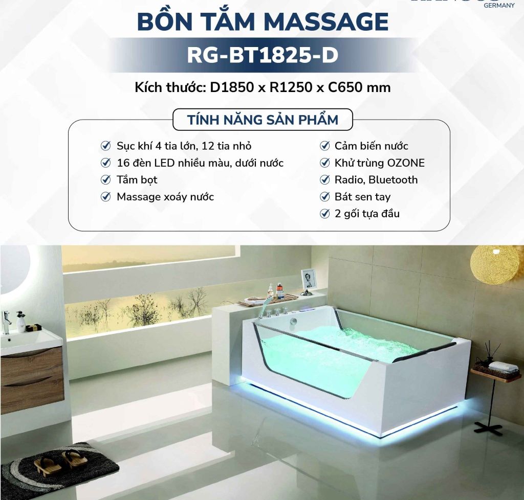 BỒN TẮM MASSAGE CAO CẤP RG-BT1825-D