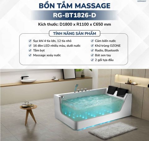 BỒN TẮM MASSAGE CAO CẤP RG-BT1826-D
