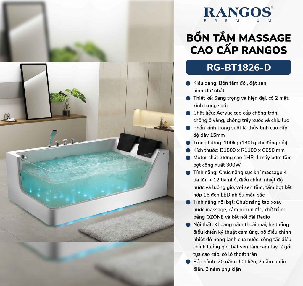 BỒN TẮM MASSAGE CAO CẤP RG-BT1826-D