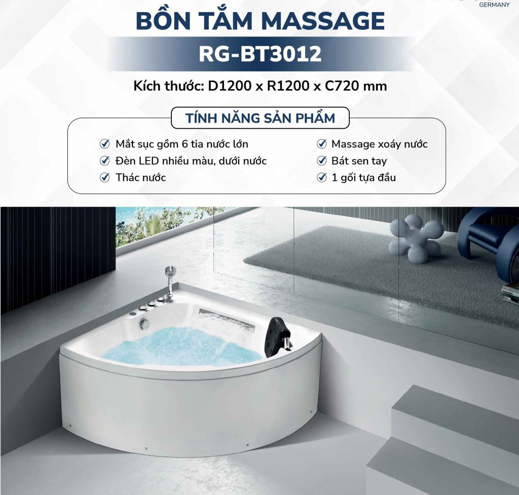 BỒN TẮM MASSAGE CAO CẤP RG-BT3012