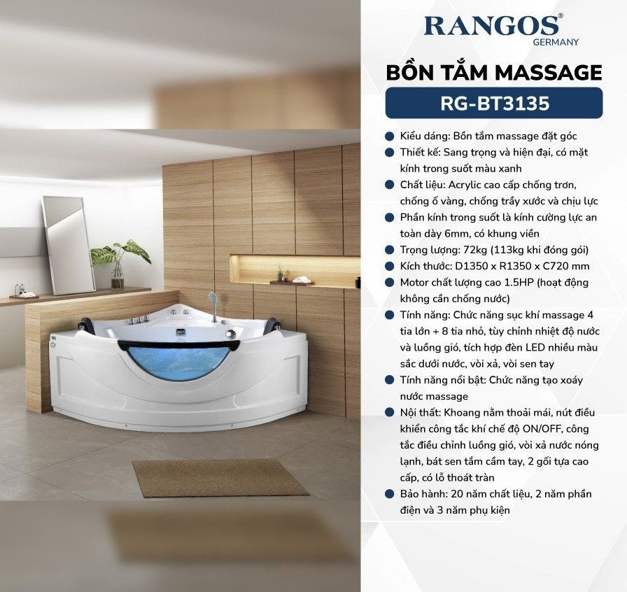BỒN TẮM MASSAGE CAO CẤP RG-BT3135