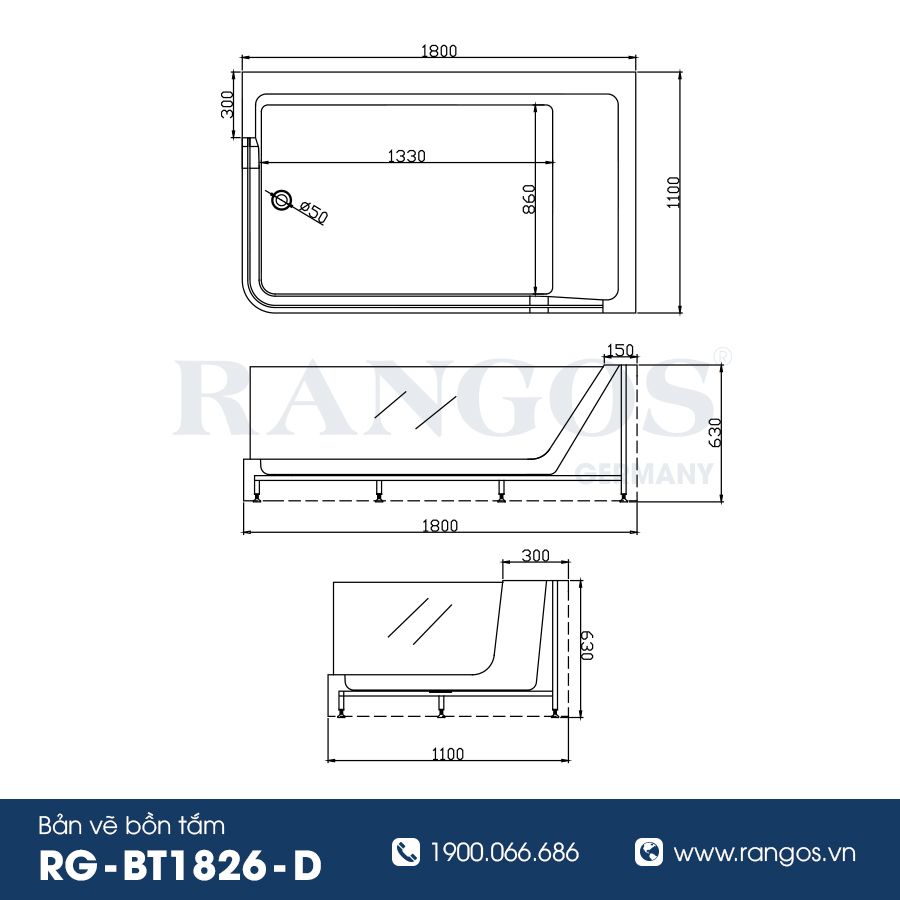 BỒN TẮM MASSAGE CAO CẤP RG-BT1826-D
