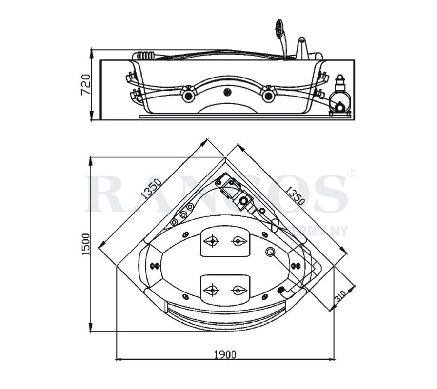 BỒN TẮM MASSAGE CAO CẤP RG-BT3135