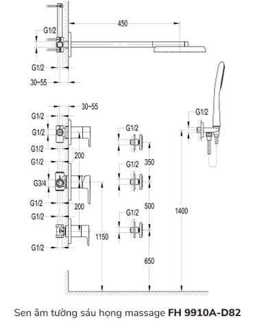 Sen âm tường cao cấp sáu họng massage FH 9910A-D82