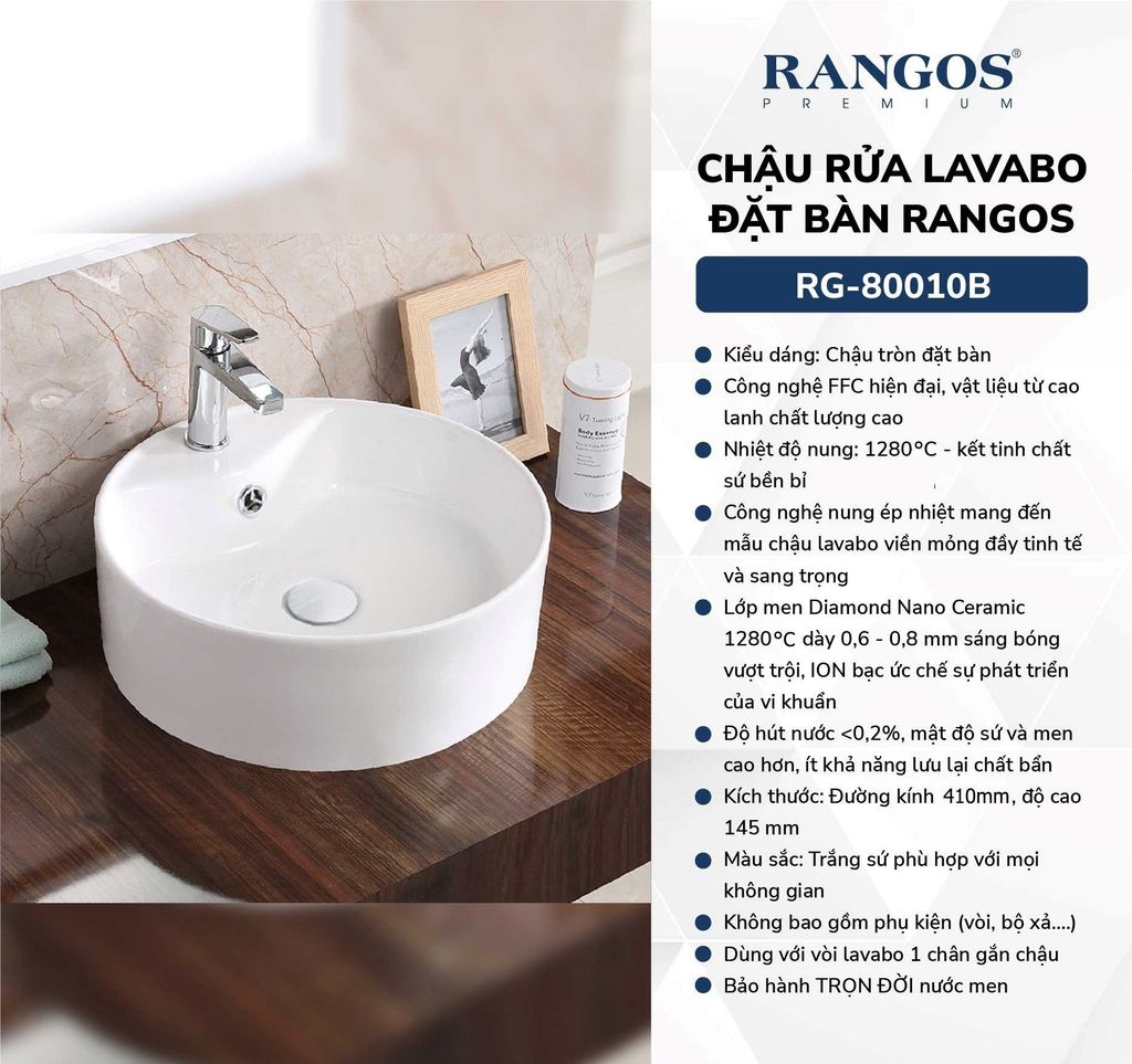 Chậu rửa lavabo đặt bàn Rangos RG-80010B