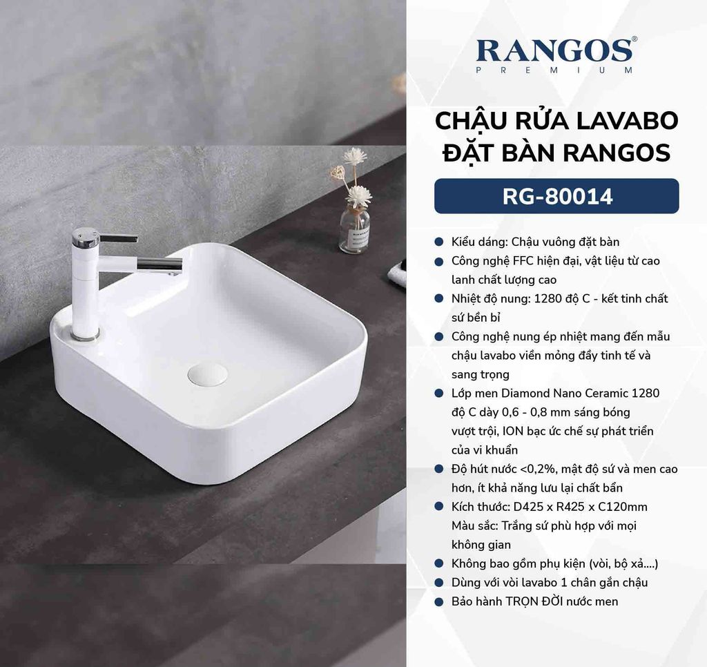Chậu rửa lavabo đặt bàn Rangos RG-80014