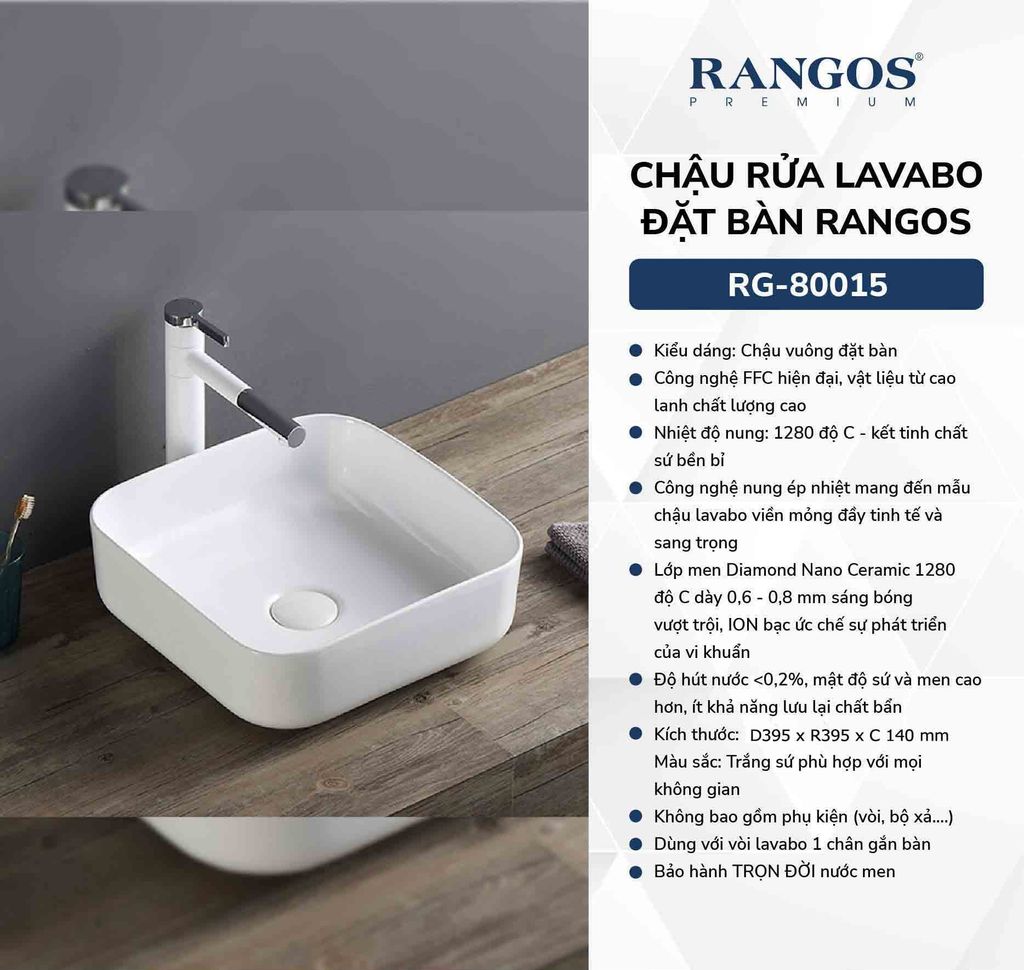 Chậu rửa lavabo đặt bàn Rangos RG-80015