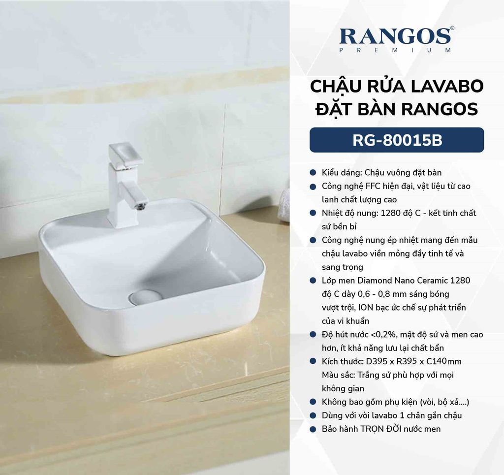 Chậu rửa lavabo đặt bàn Rangos RG-80015B