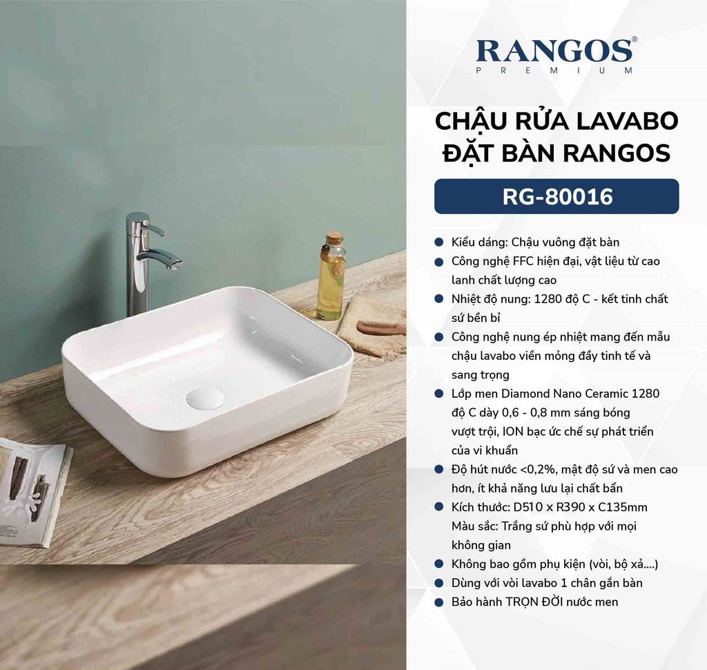 Chậu rửa lavabo đặt bàn Rangos RG-80016