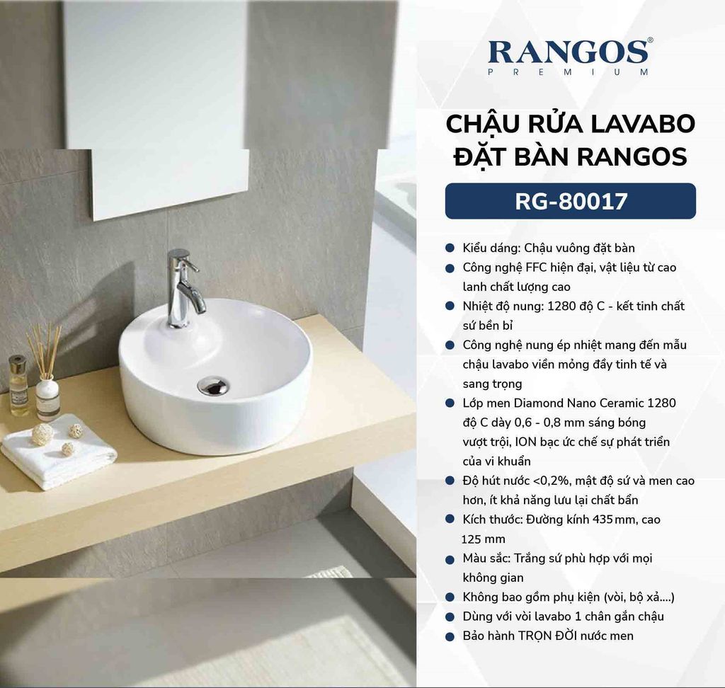 Chậu rửa lavabo đặt bàn Rangos RG-80017