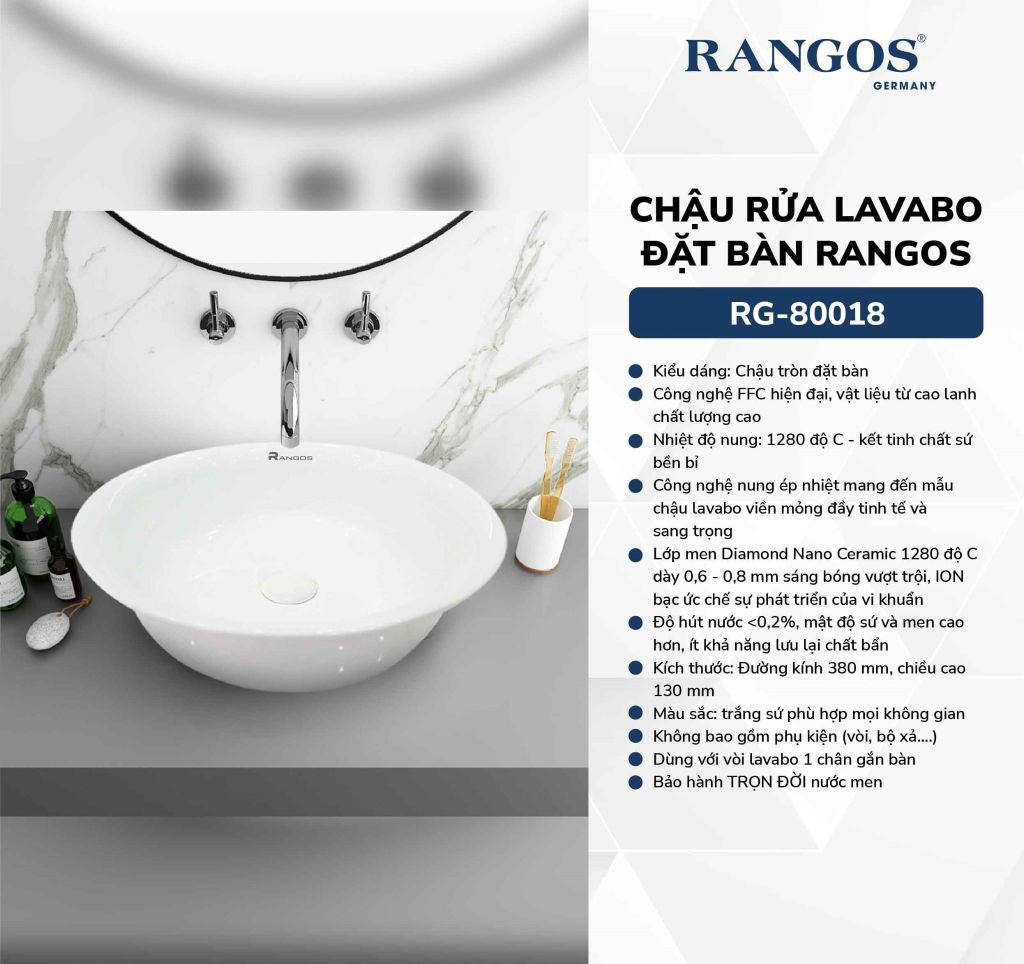 Chậu rửa lavabo đặt bàn RG-80018