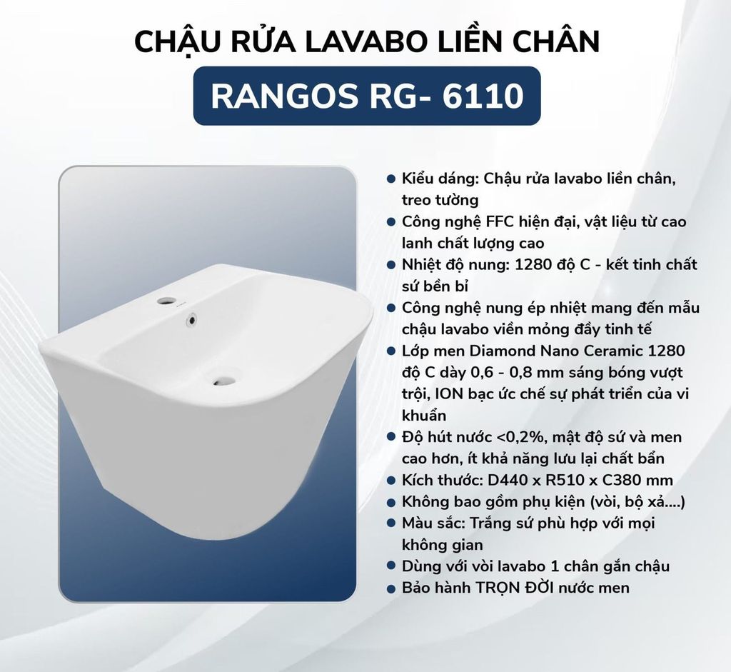 Chậu rửa lavabo liền chân Rangos RG- 6110