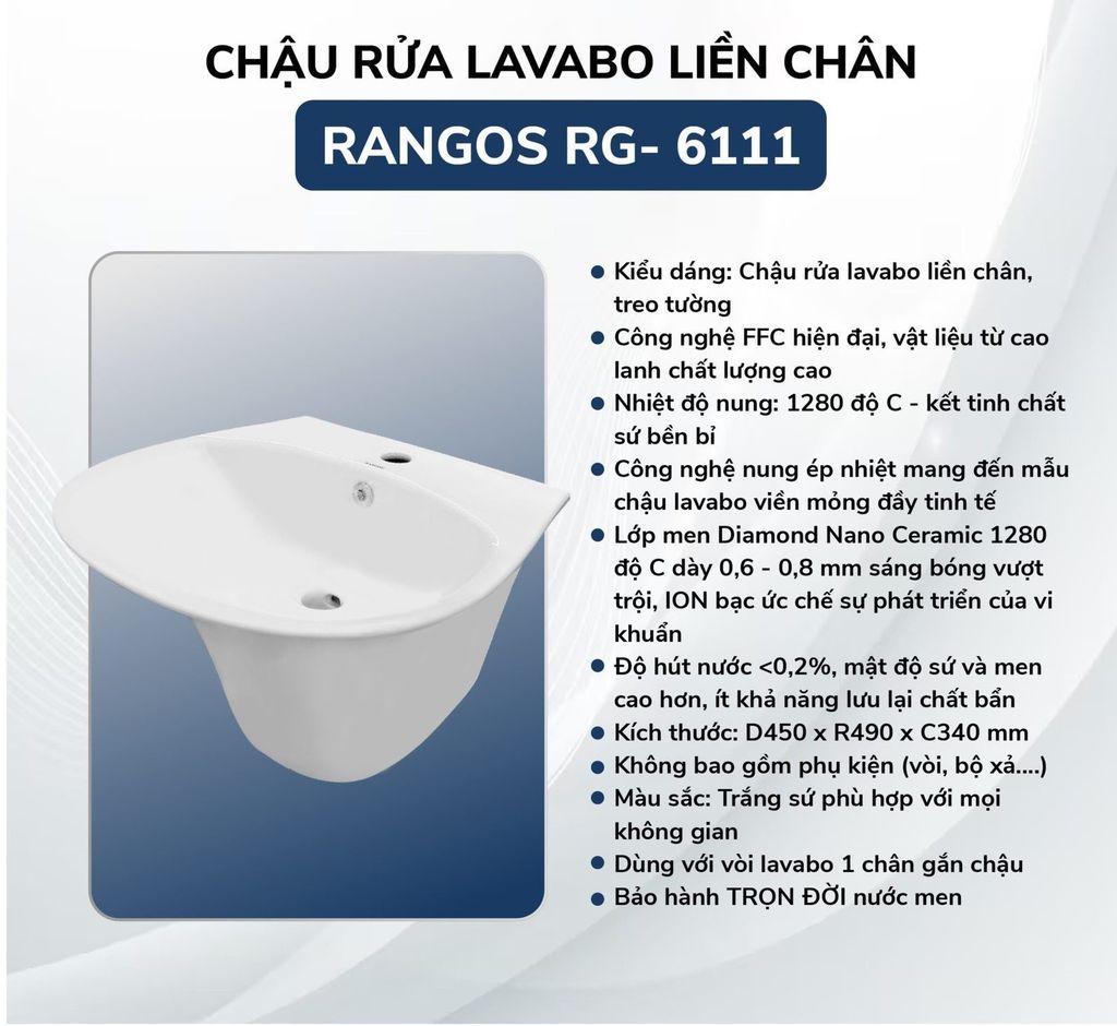Chậu rửa lavabo liền chân Rangos RG- 6111
