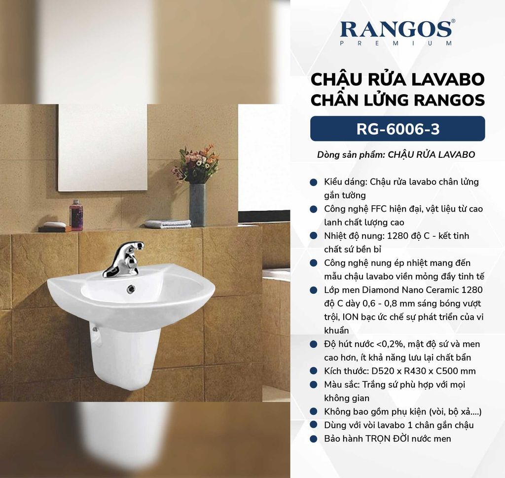 Chậu rửa lavabo chân lửng Rangos RG-6006-3