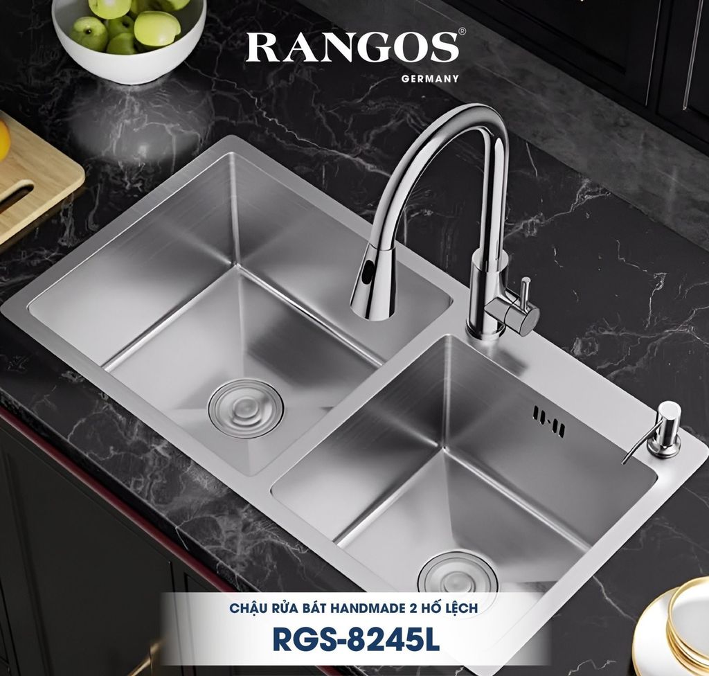 Chậu rửa bát HANDMADE 2 hố lệch RGS-8245L