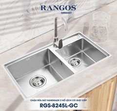 Chậu rửa bát HANDMADE 2 hố lệch có giật cấp RGS-8245L-GC