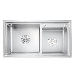Chậu rửa bát HANDMADE 2 hố lệch có giật cấp RGS-8245L-GC