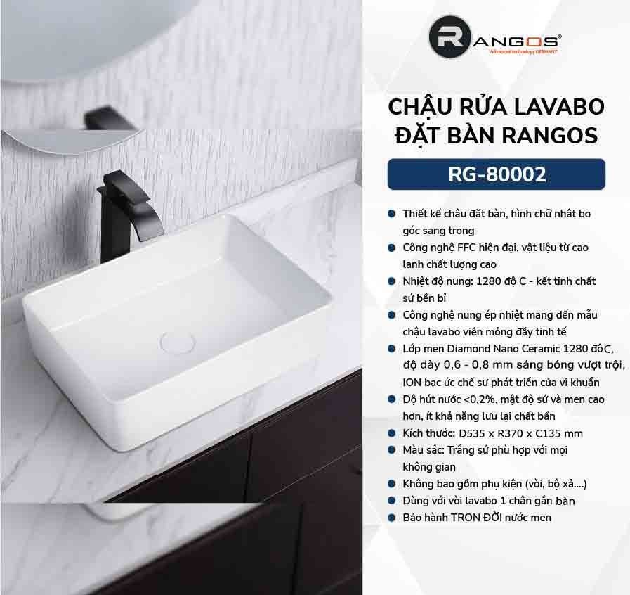 Chậu rửa lavabo đặt bàn Rangos RG-80002