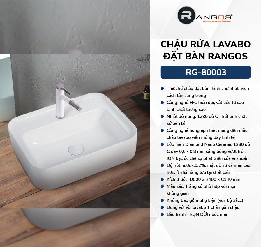 Chậu rửa lavabo đặt bàn Rangos RG-80003