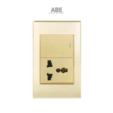 Công tắc đơn kèm Ổ cắm đa năng Crystal Gold