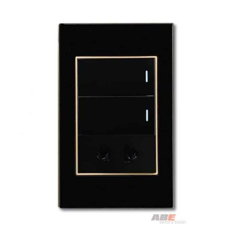 Công tắc đôi kèm Ổ cắm đơn Crystal Black