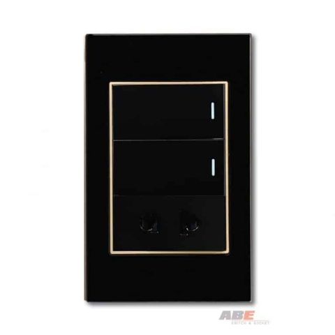 Công tắc đôi kèm Ổ cắm đơn Crystal Black