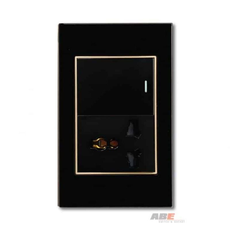 Công tắc đơn kèm Ổ cắm đa năng Crystal Black