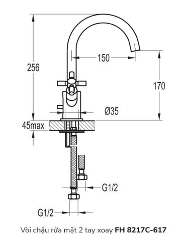 Vòi chậu rửa mặt 2 tay xoay FH 8217C-617