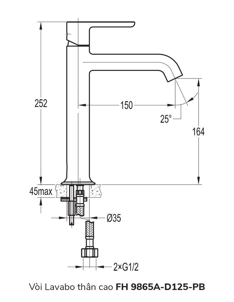 Vòi Lavabo thân cao FH 9865A-D125-PB