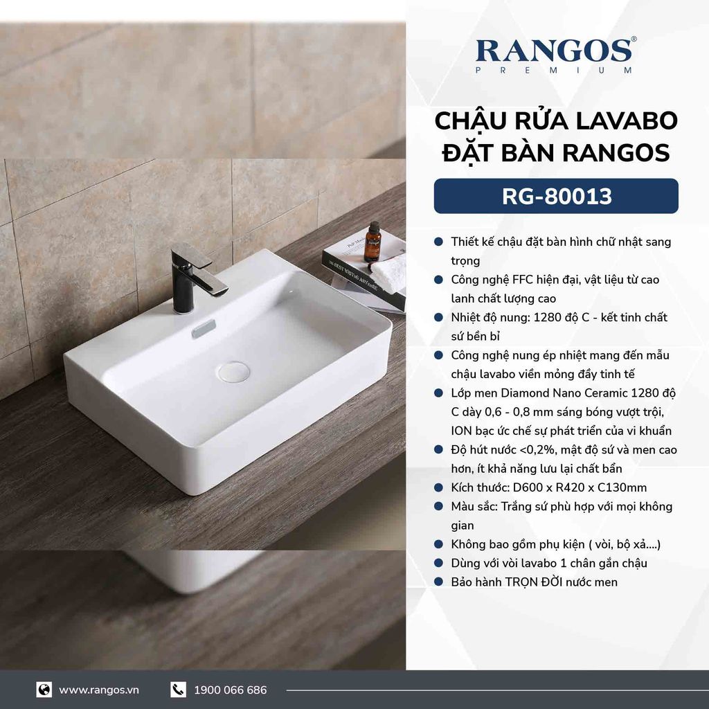 Chậu rửa lavabo đặt bàn Rangos RG-80013