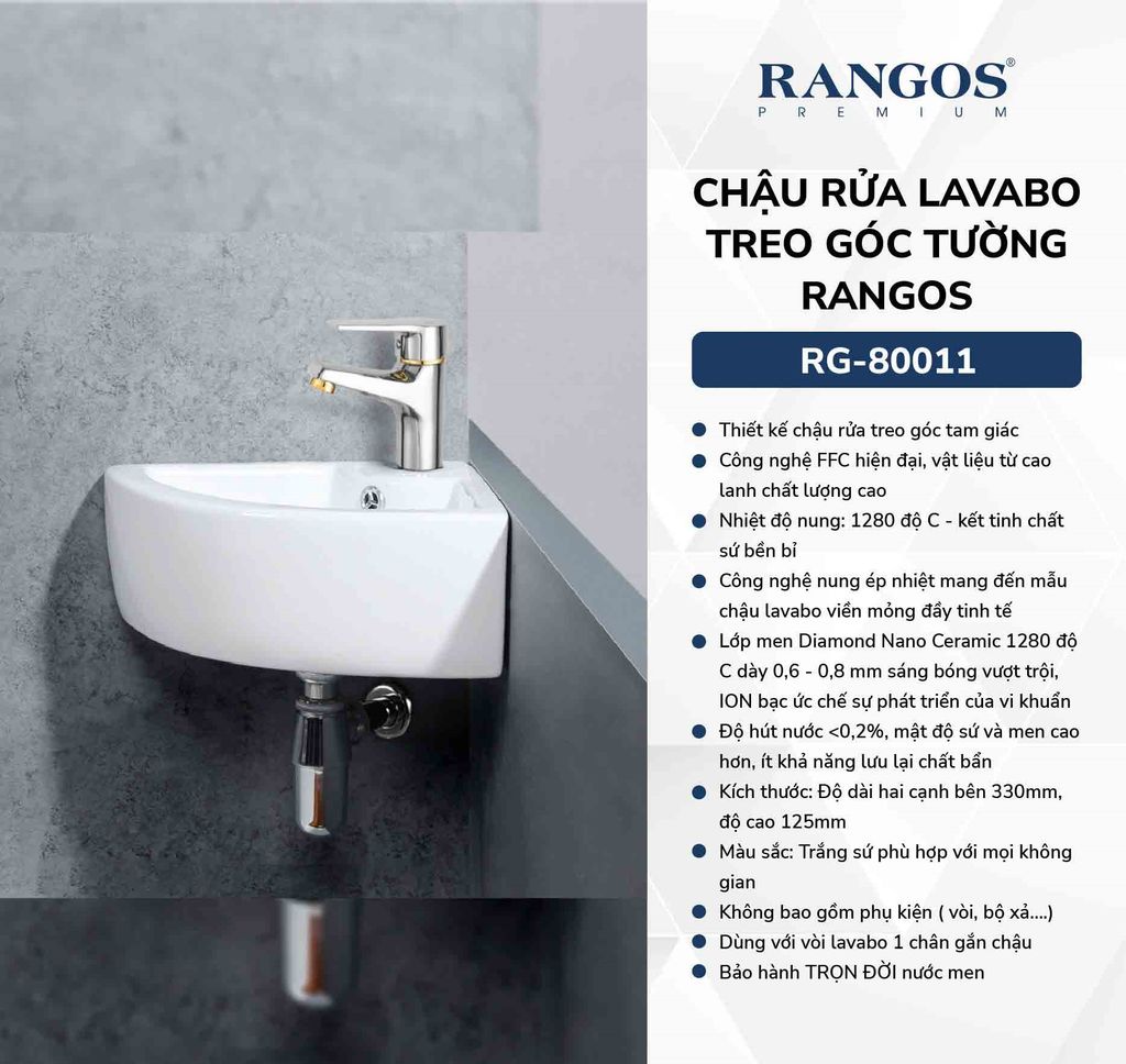 Chậu rửa lavabo treo góc tường Rangos RG-80011