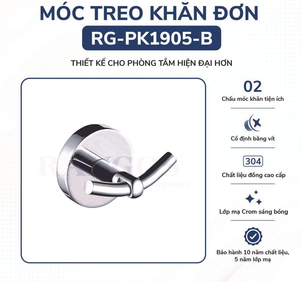 Móc treo khăn đơn 2 móc RANGOS RG-PK1905-B