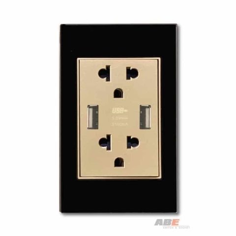 Ổ cắm đôi 3 chấu kèm USB đôi Crystal Black